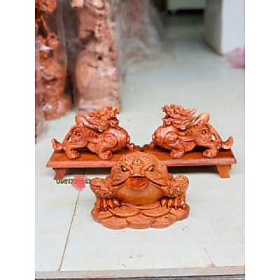 Combo cặp tỳ hưu và cóc ngậm đồng tiền phong thủy hút tài lộc bằng gỗ hương đá 