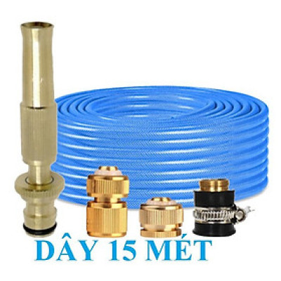 ️ Bộ dây vòi xịt nước rửa xe, tưới cây , tăng áp 3 lần, loại 15m 206701 đầu đồng,cút đồng+ mở chai