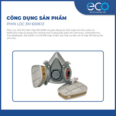 Phin lọc than hoạt tính 3M 6006 lọc hơi hữu cơ, Amoniac, Methilamin, Formaldehit và HF dùng cho mặt nạ phòng độc 3M