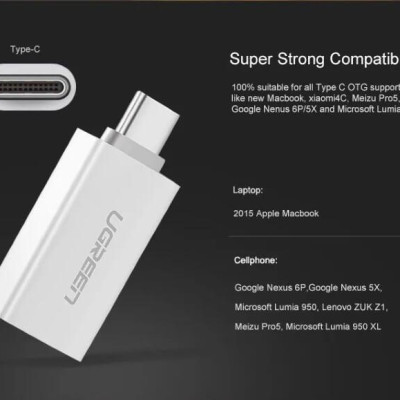 Ugreen UG30155US173TK Màu Trắng Đầu chuyển đổi TYPE C sang USB 3.0 vỏ nhựa ABS - HÀNG CHÍNH HÃNG