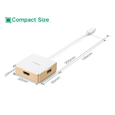 Ugreen UG30441US183TK Bộ chuyển đổi TYPE C sang 1 USB 3.0 + 2 USB 2.0 + HDMI + hỗ trợ nguồn TYPE C - HÀNG CHÍNH HÃNG