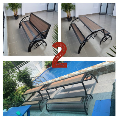 Ghế sân vườn thông minh Tundo mở thành bàn ghế đôi.