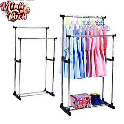 Giá Phơi Quần Áo, Xào Phơi Đồ, Giàn Phơi Inox Thông Minh 2 Tầng Có Bánh Xe Tiện Di Chuyển 