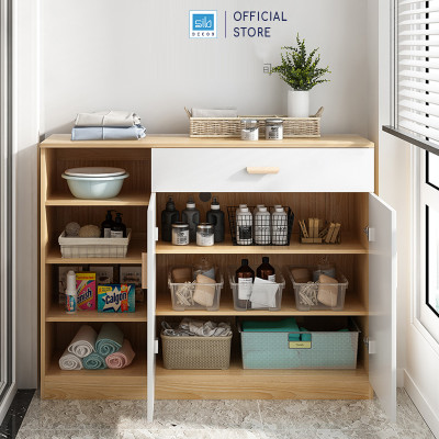 Kệ Gỗ Nhiều Ngăn Đa Năng Màu Trắng Phối Vân Gỗ Thương Hiệu SIB Decor KG25