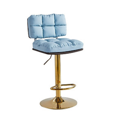 Ghế đảo bếp tăng giảm độ cao chân vàng CB2296B-P Nội thất Capta Ghế quầy bar nệm bọc da PU mềm màu xám nhạt chân tăng giảm thép mạ màu vàng