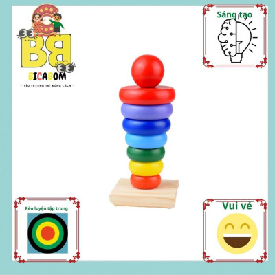 Bộ Đồ Chơi Tháp Xếp Cầu Vòng 7 Màu Bằng Gỗ Mini Cho Bé