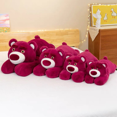 Thú nhồi bông gấu dâu nằm tay dài mẫu mới - Size từ 70cm đến 1m3 - Quà tặng gấu bông lotso dâu nằm màu đỏ ôm ngủ mặt cưng đáng yêu