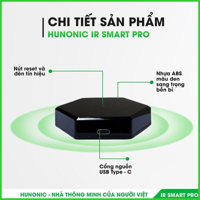 Bộ Điều Khiển Hồng Ngoại Hunonic Ir Smart Pro- Điều Khiển Điều Hòa, Quạt, Tivi...Từ Xa Qua Điện Thoại Qua Wifi, BH 1 Năm