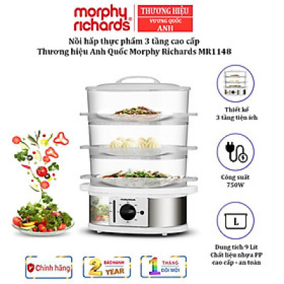 Nồi hấp thực phẩm 3 tầng Morphy Richards MR1148 công suất 750W - Hàng Nhập Khẩu