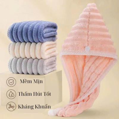 Khăn Quấn Lau Khô Tóc Nhanh – Thiết Kế Nút Cố Định, Gọn Nhẹ, Thời Trang