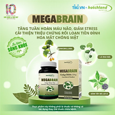 Viên uống Ginkgo Biloba hỗ trợ tăng cường tuần hoàn máu não, bổ não Hotchland Mega Brain TPBVSK-Hàng chính hãng [Hộp 60 viên]-HL0115