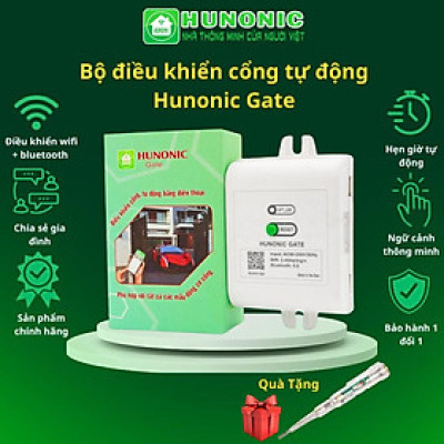Bộ điều khiển cổng tự động Hunonic Gate điều khiển từ xa bằng điện thoại qua Wifi + Bluetooth hàng Việt Nam sản xuất.