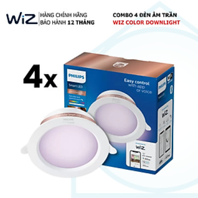Combo 4 đèn LED âm trần thông minh WiZ Downlight Full Color 16 triệu màu Wifi & Matter, Hàng Chính Hãng, Bảo hành 1 Năm