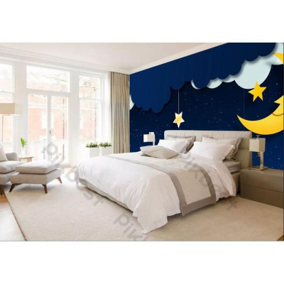 Tranh dán tường Giấc mơ bầu trời đầy sao trang trí phòng em bé, tranh 3d dán tường hiện đại (tích hợp sẵn keo) MS659553