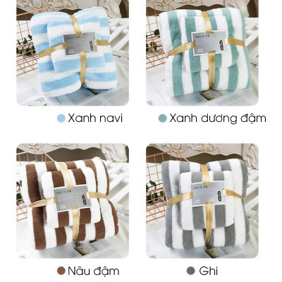 Bộ 2 khăn tắm khổ lớn microfiber KOSKO kích thước 70x140cm và 35x75cm siêu thấm hút không rụng lông
