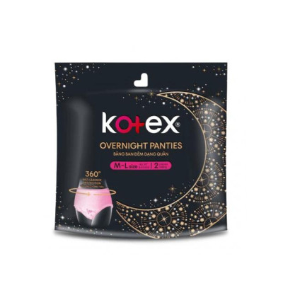 (Thùng 16 gói) Băng vệ sinh Kotex ban đêm dạng quần cỡ M/L và L/XL 2 quần/1 gói