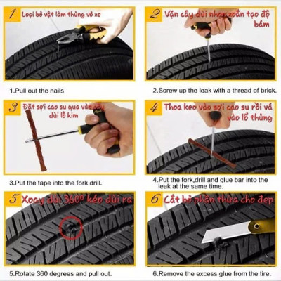 Bộ Dụng Cụ Vá Lốp Xe Không Săm Khẩn Cấp Cho Ô Tô, Xe Máy – Vá Lụi, Vá Rút Nhanh Gọn Tại Nhà Hoặc Dọc Đường