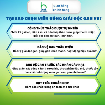 Viên Uống Giải Độc Gan YB  Hỗ Trợ Thanh Nhiệt, Giải Độc Gan, Bảo Vệ Gan - Hộp 30 viên