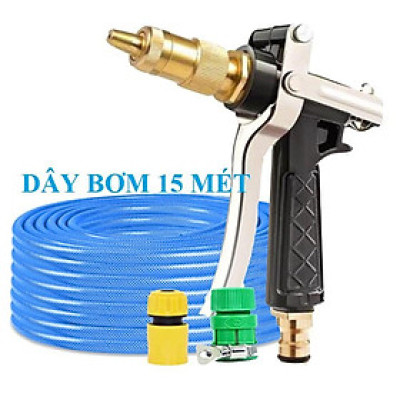 Bộ dây vòi xịt nước rửa xe, tưới cây . tăng áp 3 lần, loại 15m 206319 cút sập, nối PE