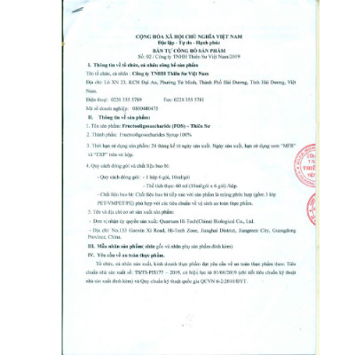 Fructooligosaccharide (FOS)- Thiên Sư- Siro fos Tiens