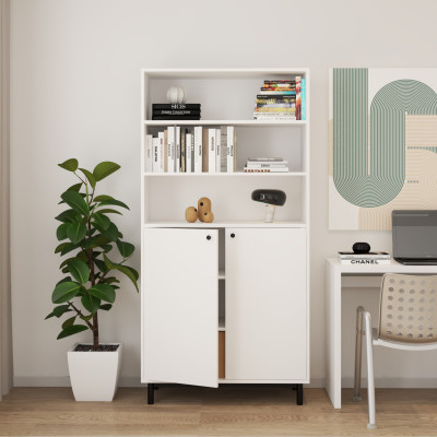 [Happy Home Furniture] CATY , Kệ sách 6 tầng 2 cửa mở - chân sắt ,  90cm x 40cm x 180cm (DxRxC), KSA_016