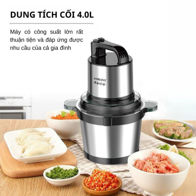 Máy xay thịt, máy xay tói ớt đa năng công suất mạnh mẽ 800W SOKANY SK-7028, dung tích 4L, cối INOX 304 - HÀNG CHÍNH HÃNG