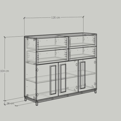 [Happy Home Furniture] LOUIS , Tủ lưu trữ 4 ngăn kéo 3 cửa mở - chân sắt , 126cm x 36cm x 104cm ( DxRxC), THK_060