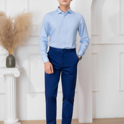 Áo sơ mi nam dài tay ALIGRO 100% chất bamboo Màu Xanh phối cổ bẻ dáng ôm body ALGS214