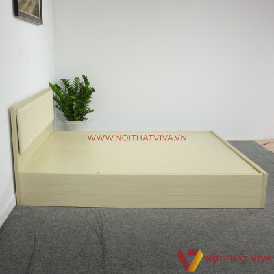 Giường Ngủ Gỗ Mdf Phủ Melamine Bọc Nệm Hiện Đại Màu Kem
