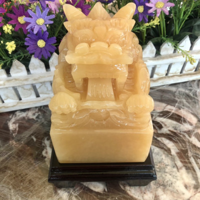 Ấn Rồng phong thủy đá ngọc hoàng long - Cao 15 cm