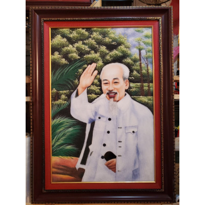 TRANH ĐÁ TỰ NHIÊN - BÁC HỒ CHÀO THÂN ÁI (KHỔ 80*110CM)