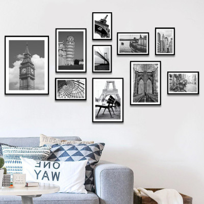 Khung Ảnh Treo Tường Free Bộ Ảnh Trắng Đẹp Tặng Kèm bộ ảnh như hình mẫu, đinh treo tranh và sơ đồ treo - PGC219
