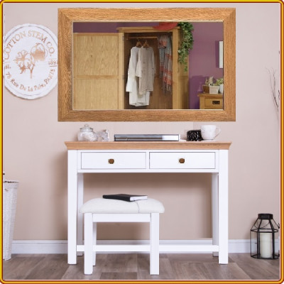 Bộ bàn ghế trang điểm màu trắng kèm gương 70 x 90 cm