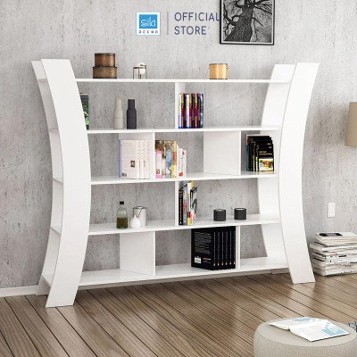Kệ Sách Gỗ Để Sàn Cao Cấp Với Thiết Kế Cách Điệu Hình Cánh Cung Hiện Đại SIB Decor KS309