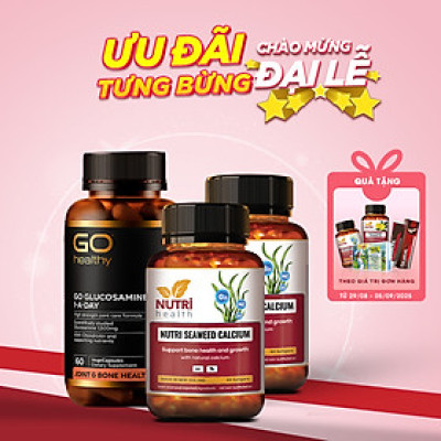 Bộ sản phẩm chăm sóc xương khớp: Viên xương khớp GO GLUCOSAMINE 1-A-DAY ; Canxi hữu cơ New Zealand Nutri Seaweed Calcium