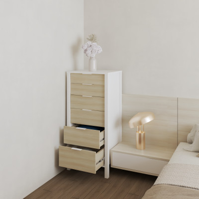 HAPPY FURNITURE , Tủ lưu trữ 6 ngăn kéo - MOKA, THK_245 , 55cm x 45cm x 120cm DxRxC