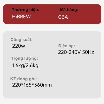 HÀNG CHÍNH HÃNG - Máy xay hạt cà phê Espresso tự động, tích hợp 31 chế độ xay. Thương hiệu Mỹ cao cấp HiBREW - G3A