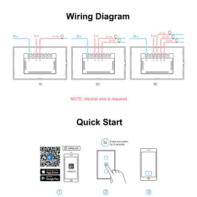 Công tắc đèn tường WiFi thông minh APP / Bộ hẹn giờ điều khiển cảm ứng SONOFF T0US3C-TX