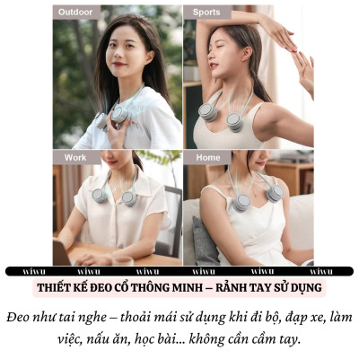 Quạt đeo cổ turbo siêu mát không cánh Pin 1600 mAh hiệu WIWU Twins Wi-FS014 -hạn chế tiếng ồn, siêu nhẹ, đeo êm, công thái học, tích điện sạc, mini cầm tay - hàng nhập khẩu