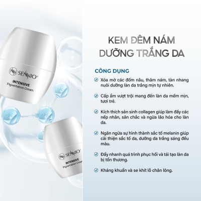 Kem dưỡng ẩm Sennio Intensive Pigmentation Cream dưỡng trắng da xoá mờ sạm nám chống lão hoá ban đêm 30ml SNO 810