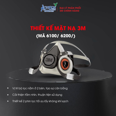 Bộ mặt nạ chống hóa chất, dùng phun thuốc trừ sâu - Mặt nạ nửa mặt 3M 6100/ 6200  kèm 2 phin lọc - Hàng chính hãng 100%
