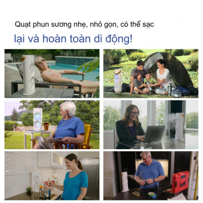 Quạt phun sương tích điện Youpin AQUA BREEZE, 2 lồng quạt, có đèn LED, bình nước lớn có thể thêm đá, xoay tốc năng 90° làm mát rộng, pin dung lượng lớn - Hàng nhập khẩu
