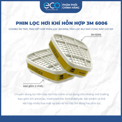 Mặt nạ phòng độc, chống hóa chất 3M 7501/7502 + phin lọc 3M 6001/6003/6006 phun sơn, phun thuốc trừ sâu
