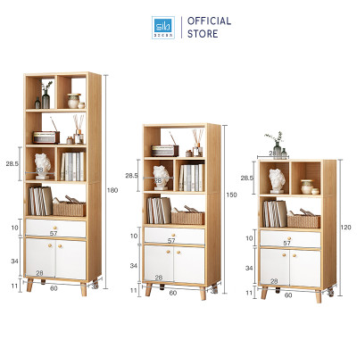 Kệ Sách Gỗ Đứng Nhiều Ngăn Hiện Đại Màu Trắng Phối Vân Gỗ Sồi Thương Hiệu SIB Decor KSG39