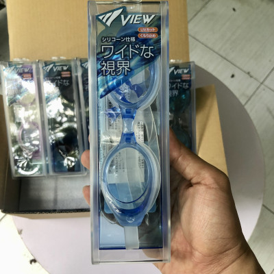 Bộ Kính Bơi VIEW V610 CLB (Xanh Trắng) Chống Sương Mù Chống tia UV Và Nón Bơi View V31 (Trắng) - Hàng chính hãng 100% sản xuất tại Nhật Bản