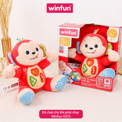 Đồ chơi sơ sinh, giáo dục sớm, thú bông hình chú khỉ phát nhạc vui nhộn cho trẻ từ 0 đến 36 tháng WinFun 0275
