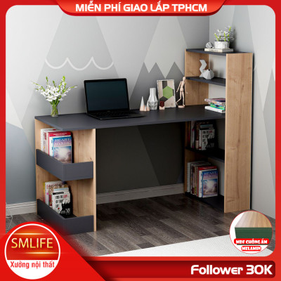 Bàn làm việc liền giá sách gỗ công nghiệp hiện đại SMLIFE Dhani