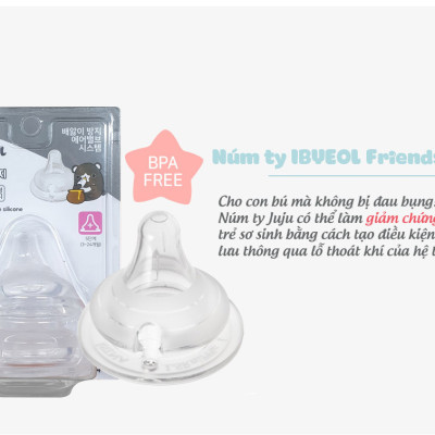 Núm ti cho bé IBYEOL Friends Ggo-Mi 5 giai đoạn cho bé sơ sinh - 24 tháng (chính hãng Hàn Quốc)