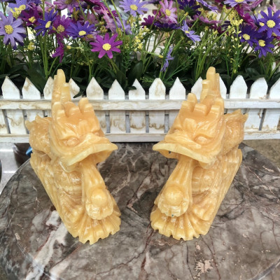 Cặp Rồng nằm phong thủy đá ngọc hoàng long - Dài 18 cm