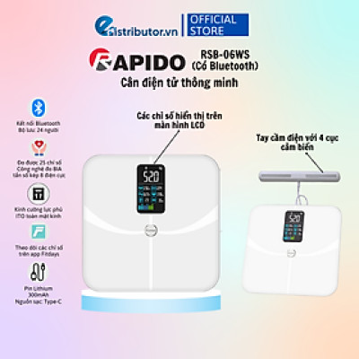 Cân sức khỏe thông minh Rapido RSB-06WS - Hàng chính hãng - Bảo Hành 12 Tháng